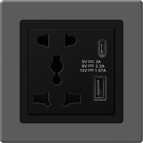 2 Pin, 3 Pin Universal Socket With Dual USB